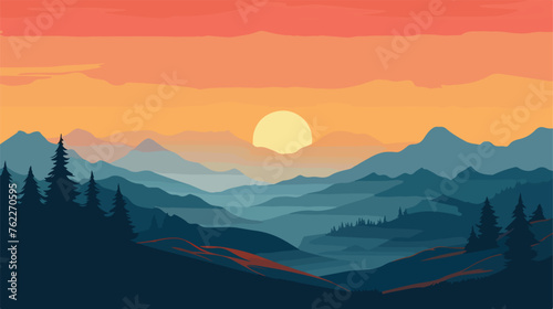 Mountains landscape in sunset vector design illustration