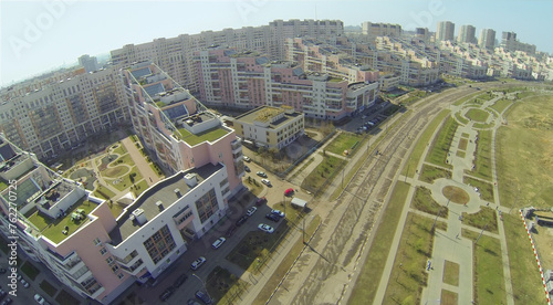 Photography Residential buildings near alley of Pilots Heroes at Hodynskoe field at spring s