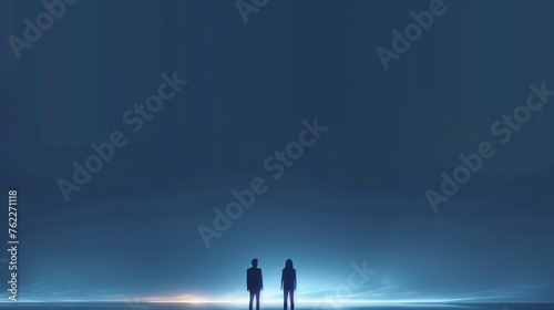 serene twilight horizon and couple in a digital abstract cityscape