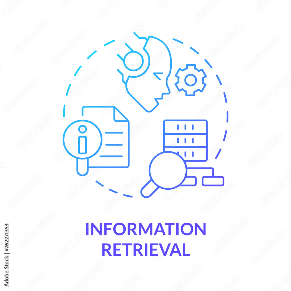 Information retrieval blue gradient concept icon. Ai data transforming. Etl process, pattern analyzing. Round shape line illustration. Abstract idea. Graphic design. Easy to use in infographic Information retrieval blue gradient concept icon. Ai data transforming. Etl process, pattern analyzing. Round shape line illustration. Abstract idea. Graphic design. Easy to use in infographic