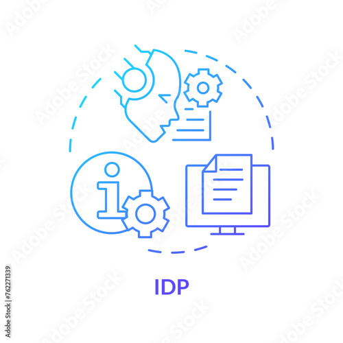 IDP ai blue gradient concept icon. Intelligent document processing. Data management. Round shape line illustration. Abstract idea. Graphic design. Easy to use in infographic, presentation