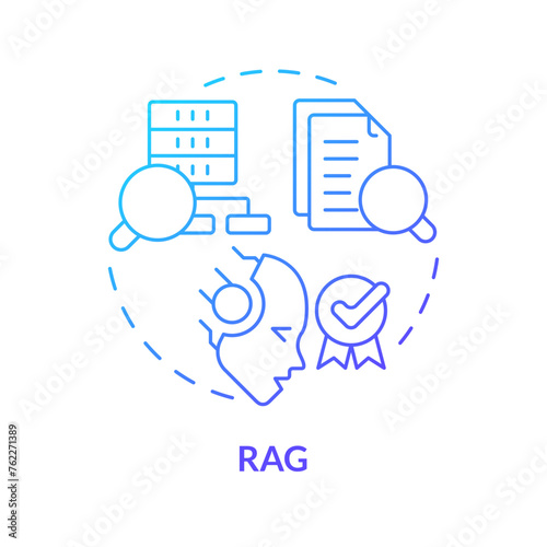 RAG blue gradient concept icon. Ai correct content generation. Machine learning techniques. Round shape line illustration. Abstract idea. Graphic design. Easy to use in infographic, presentation