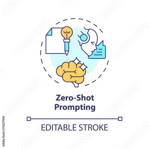 Zero shot prompting multi color concept icon. Prompt engineering. Provide with no examples. Simple questions. Round shape line illustration. Abstract idea. Graphic design. Easy to use in article