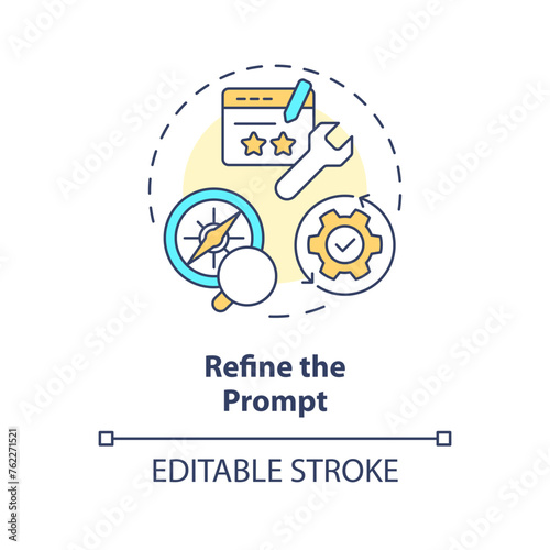 Refine prompt multi color concept icon. Prompt engineering. Improve and rephrase instruction. Correct task. Round shape line illustration. Abstract idea. Graphic design. Easy to use in article