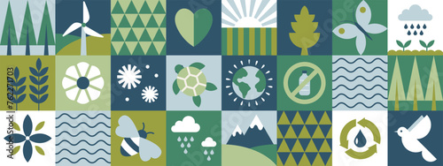 Earth Day environment issues posters, brochures, web banner, background