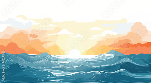 Ocean Sun Background Vector flat vector