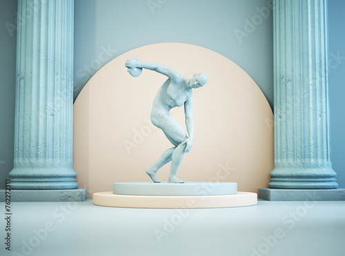 Greek athlete statue throwing the discus.