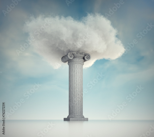 Cloud standing on a Roman column.