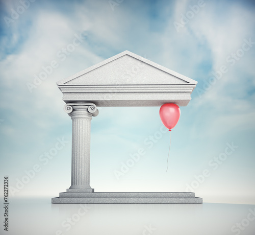 Surreal image of a Balloon supporting the Roman structure.