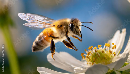 Biene fliegt auf Blüte zu photo