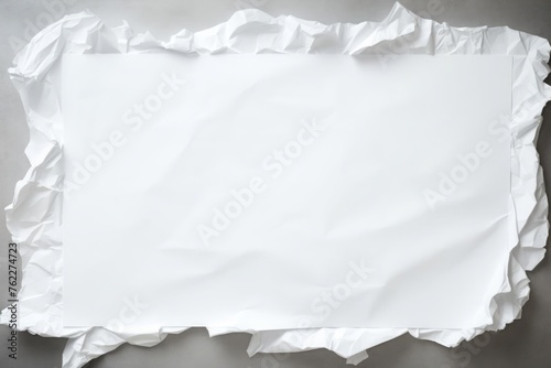 Torn rectangle shape, spectacularly torn white paper, the message is torn and transparent. Minimalism