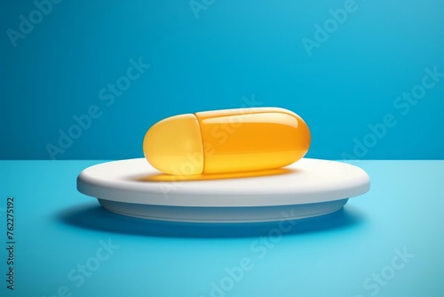 A pharmaceutical capsule in a blue and white color scheme, symbolizing the contained antibiotic. photo