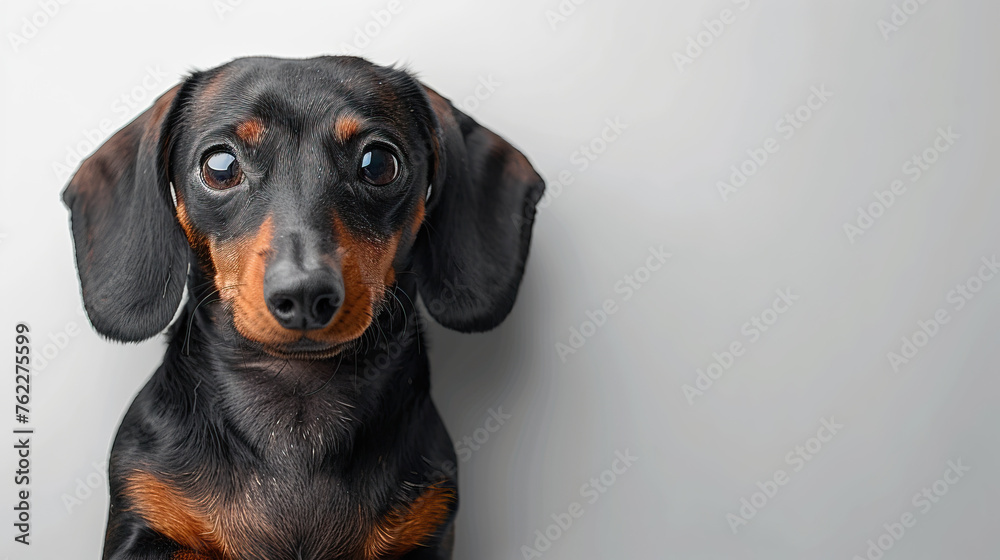 a dog holding blank card or poster , closeup view of animal pet face portrait and empty blank card or paper design template mockup photo