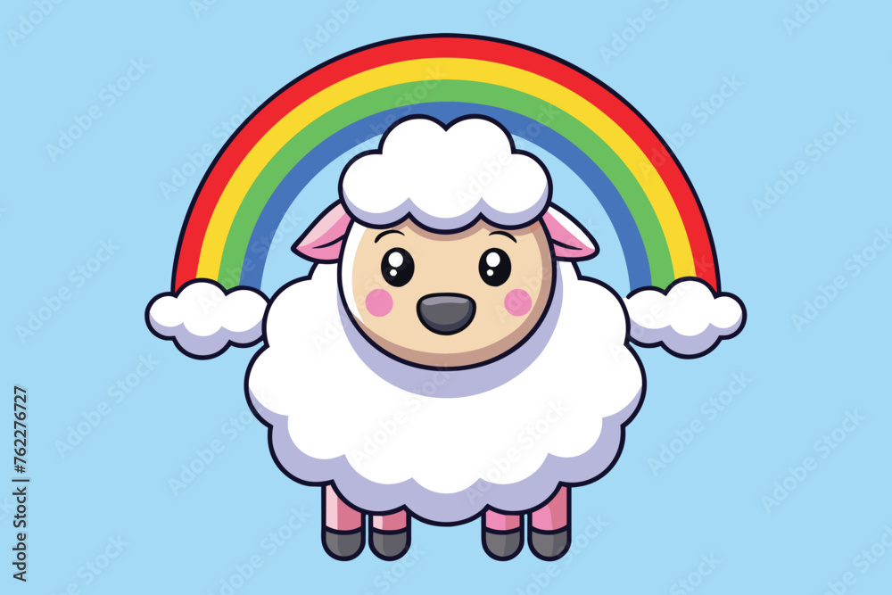 Cute sheep with rainbow cartoon vector icon illustration animal holiday icon isolated flat vector Cute sheep with rainbow cartoon vector icon illustration animal holiday icon isolated flat vector