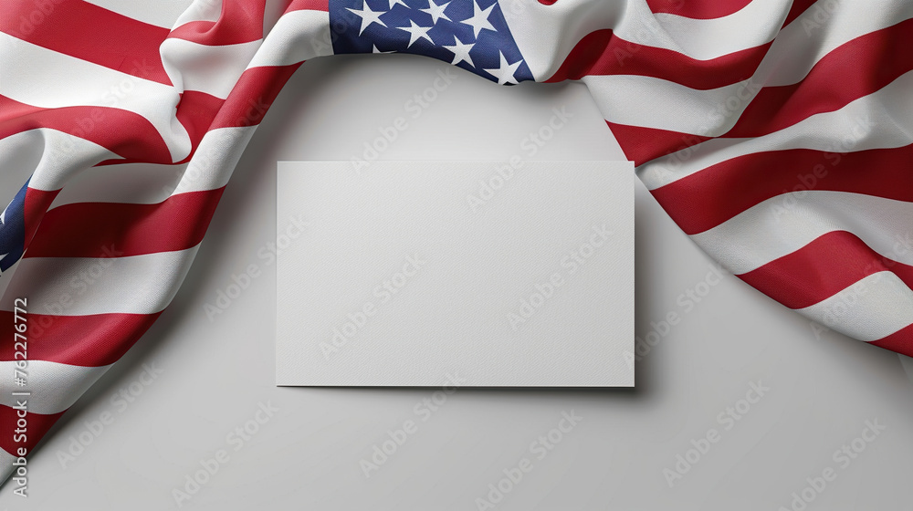 Happy Independence Day 4th of July, blank mock up card with USA flag in blur background, business card or celebration concept Happy Independence Day 4th of July, blank mock up card with USA flag in blur background, business card or celebration concept