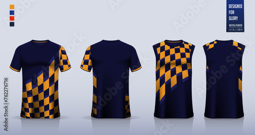 Soccer jersey, football kit, sportswear, basketball uniform, tank top, running singlet or t-shirt mockup. Fabric pattern design. 