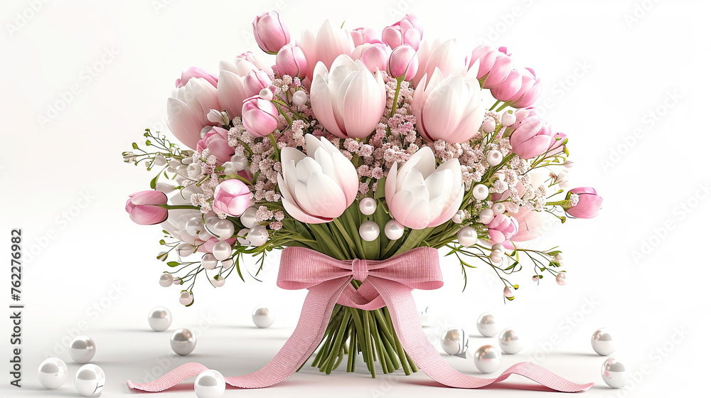 Obraz premium floral wedding card with white space for text, baby shower cards, party invitation card, Summer flowers pink and white Flowers for wedding and happy occasions.