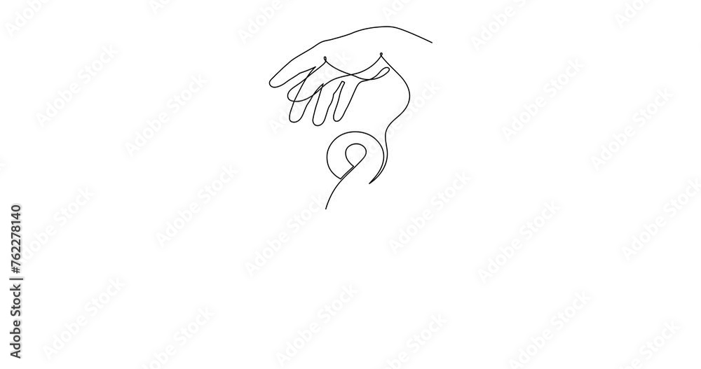 Hand with ribbon one line art animation,world cancer day concept continuous drawing contour motion,fight against oncological disease video,support and help breast cancer patients.4k self-drawing movie