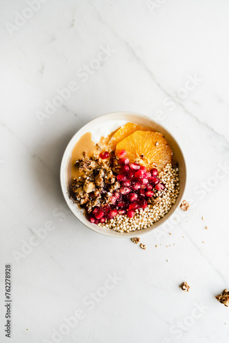 Organic breakfast bowl with fruit and muesli