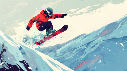 Abstract illustration of colorful snowboard concept