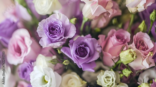 Beautiful bouquet of Eustoma flowers  close up view