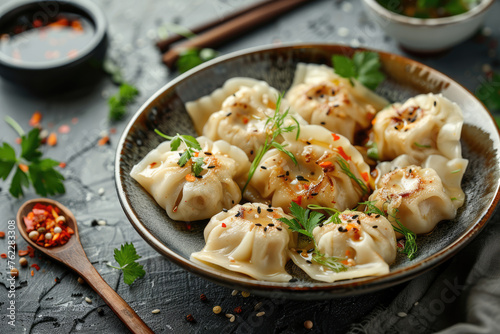 Fresh cooked dumplings in a plate