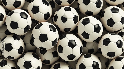 Many soccer balls on a plain background  top view