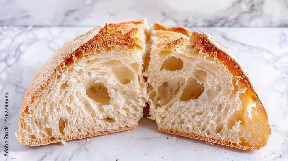Sourdough bread sliced and cut in half