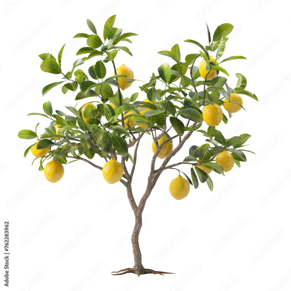 lemon tree branch isolated on transparent background