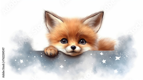 fox cub sleeps on a cloud watercolor on a white background illustration of the little.