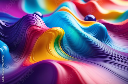 Colorfull abstract background. Flow of color paint with bubbles. Multicolored liquid, abstract 3D background