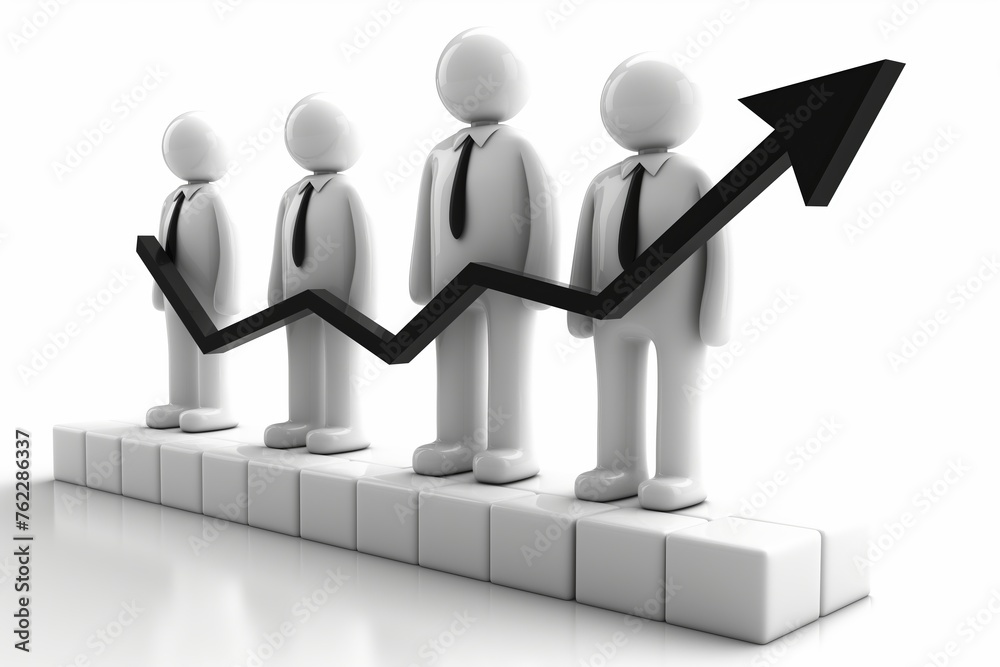 3d People with an upward arrow - teamwork, crowdfunding, investment success cartoon illustration isolated on white 3d People with an upward arrow - teamwork, crowdfunding, investment success cartoon illustration isolated on white