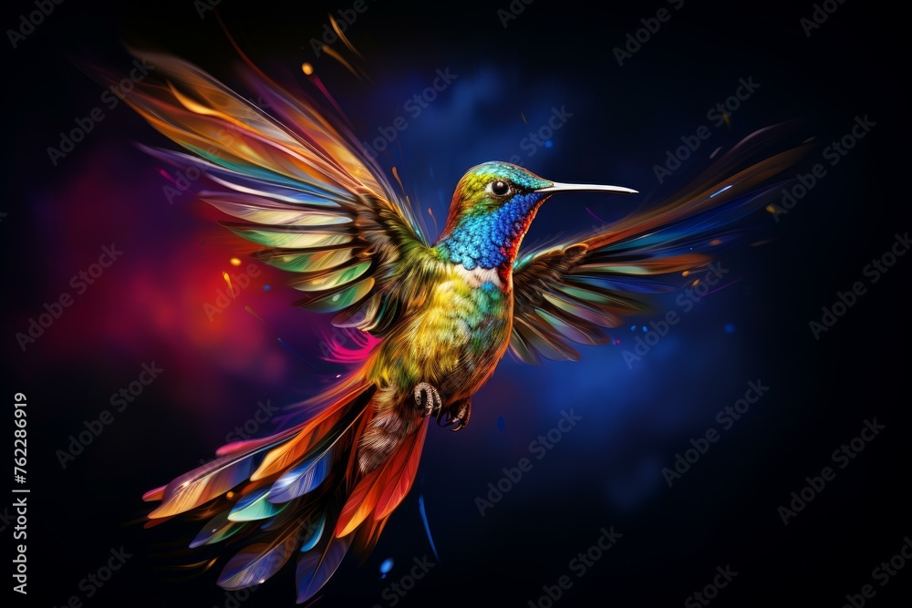 Fototapeta premium Exquisite Rainbow colorful hummingbird. Mexico green bird. Generate Ai