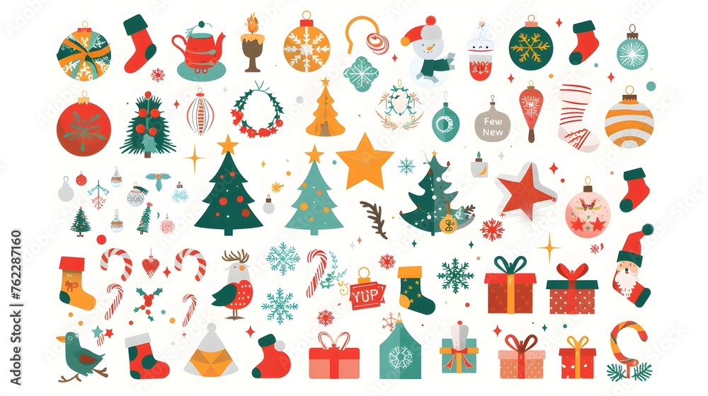 Christmas, New Year holidays icon big set. Flat style collection