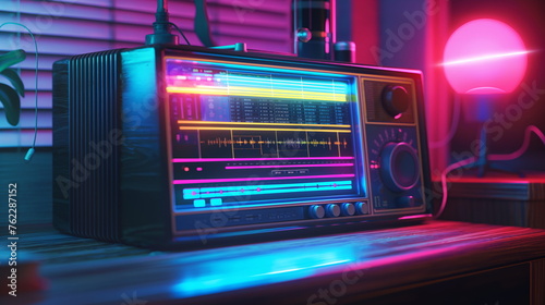 Retro Radio Revival: Neon Glow and Holographic Gradients in a Cyberpunk Style