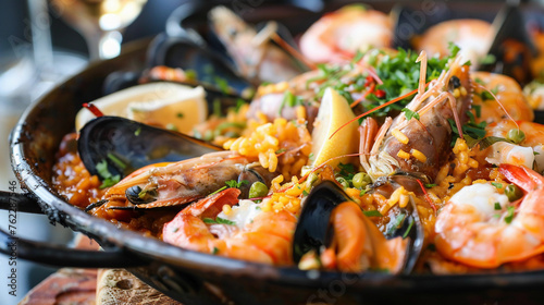 traditional Spanish Paella with seafood