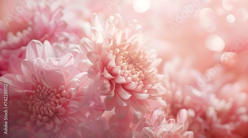 Close-up of chrysanthemum flowers in pink tones with a backdrop of soft lights, ideal for creating a romantic and elegant atmosphere photo