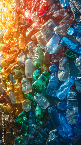 Plastic bottles of different colors as a background.