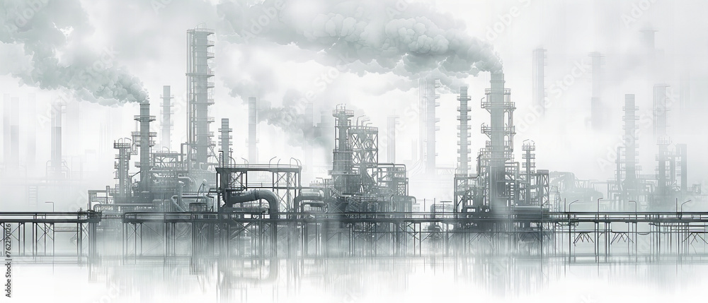 Obraz premium Industrial Night Scene at a Refinery, Gas and Energy Production with Pollution, Engineering and Petrochemical Plant
