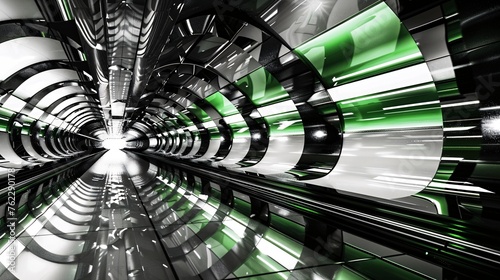 Abstract Perspective of a Modern Tunnel Bathed in Dynamic Green Light