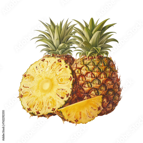 pineapple and pineapple slice isolated on transparent background
