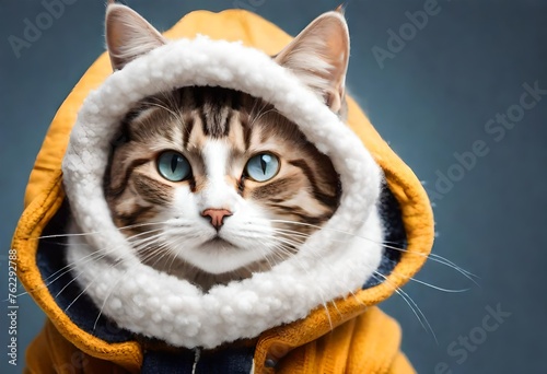 Cat dressed in winter clothes portrait on isolated background  