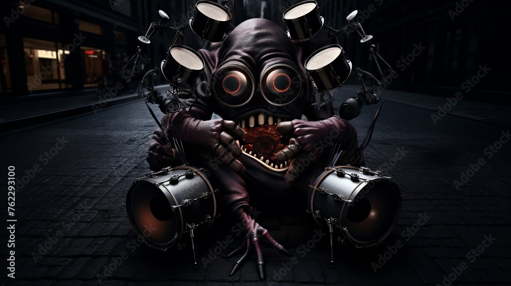 Fototapeta premium A street musician performing Scene Wormseye view