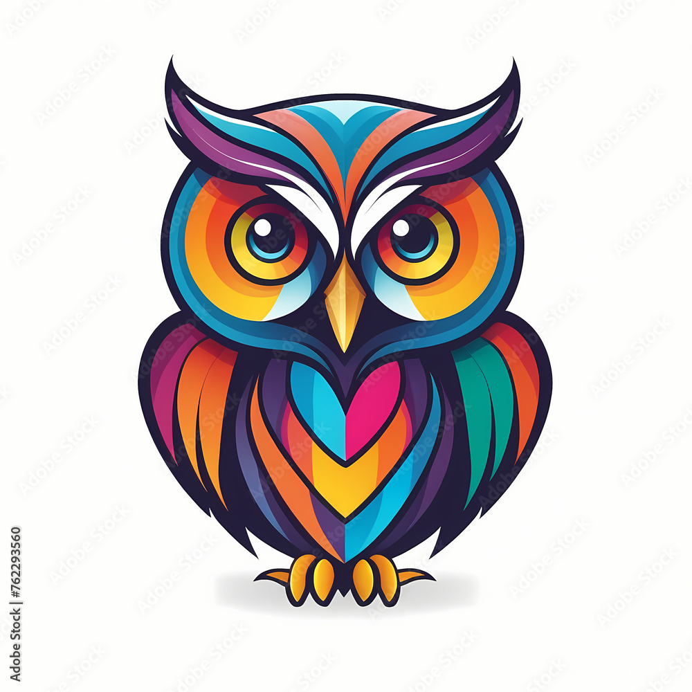 Colorful logotype of a drawn owl on a white background