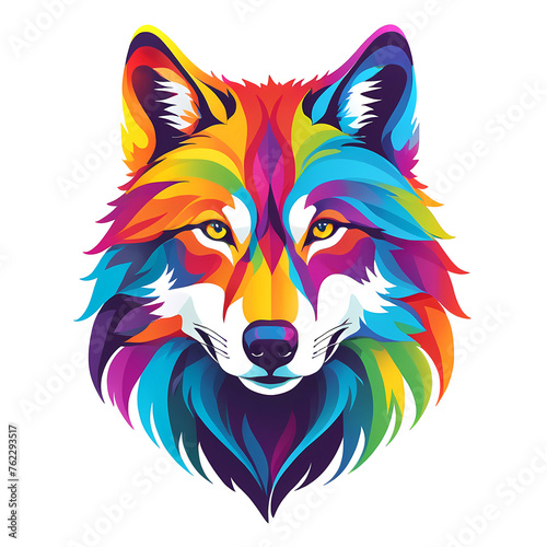 Colorful logotype of a drawn wolf head on a white background