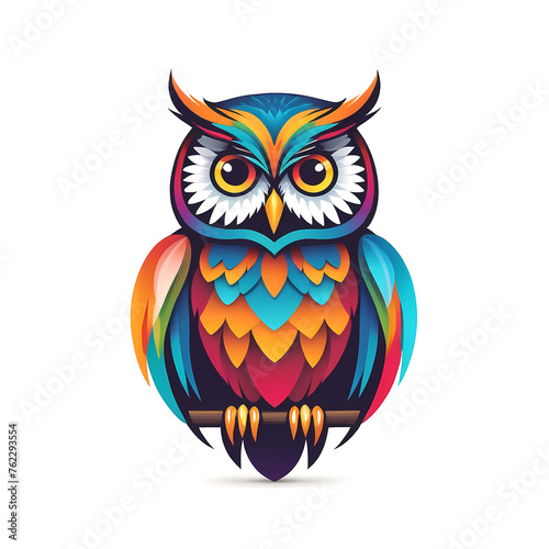 Colorful logotype of a drawn owl on a white background