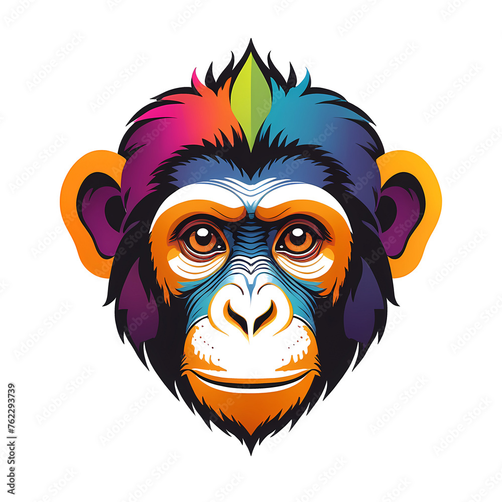 Colorful logotype of a drawn monkey head on a white background