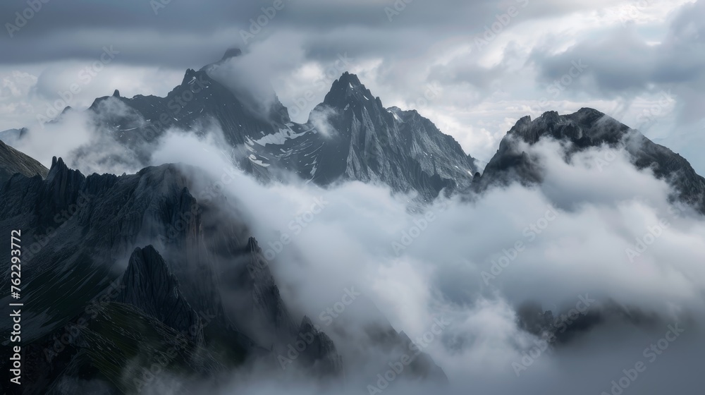 Misty Mountain Peaks with Rugged Landscape