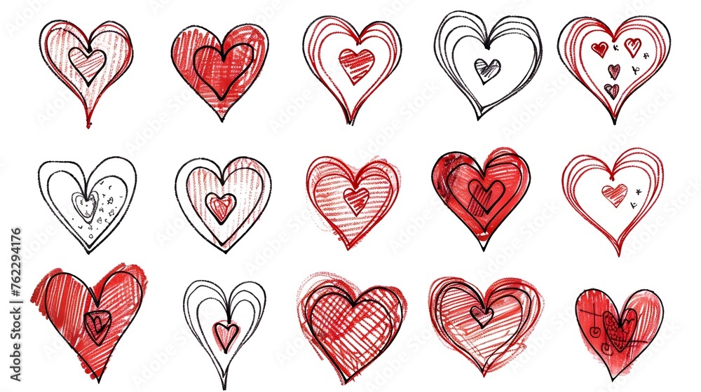 Doodle hearts sketch set. Various different hand drawn heart icon love ...