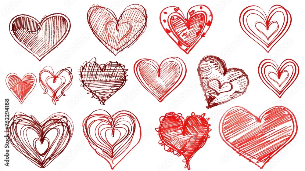 Doodle hearts sketch set. Various different hand drawn heart icon love ...